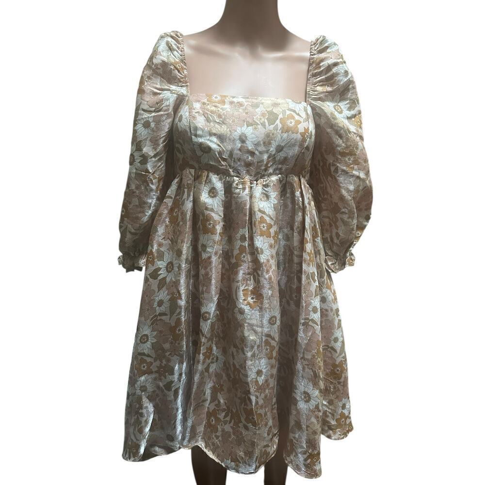 Storia Floral Puff Sleeve Dress Sz-Small Square Neck Romantic Boho Cottagecore - Picture 2 of 8